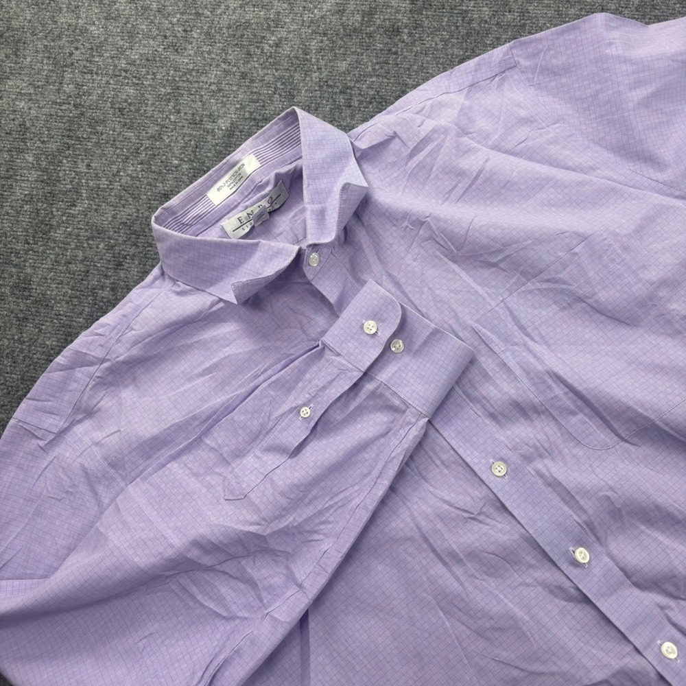 Enro Dress Shirt 18 34-35 Purple Micro Check Non-Iron Cotton Men's